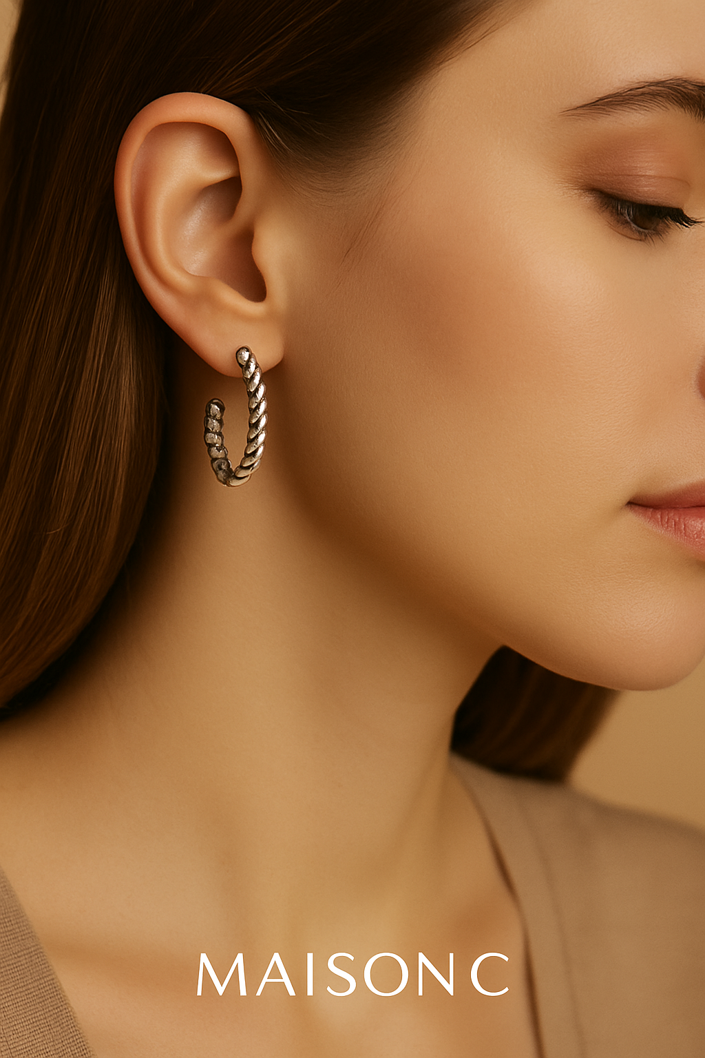 Orecchini “Argent Twist” – Maison C | Acciaio lucido intrecciato