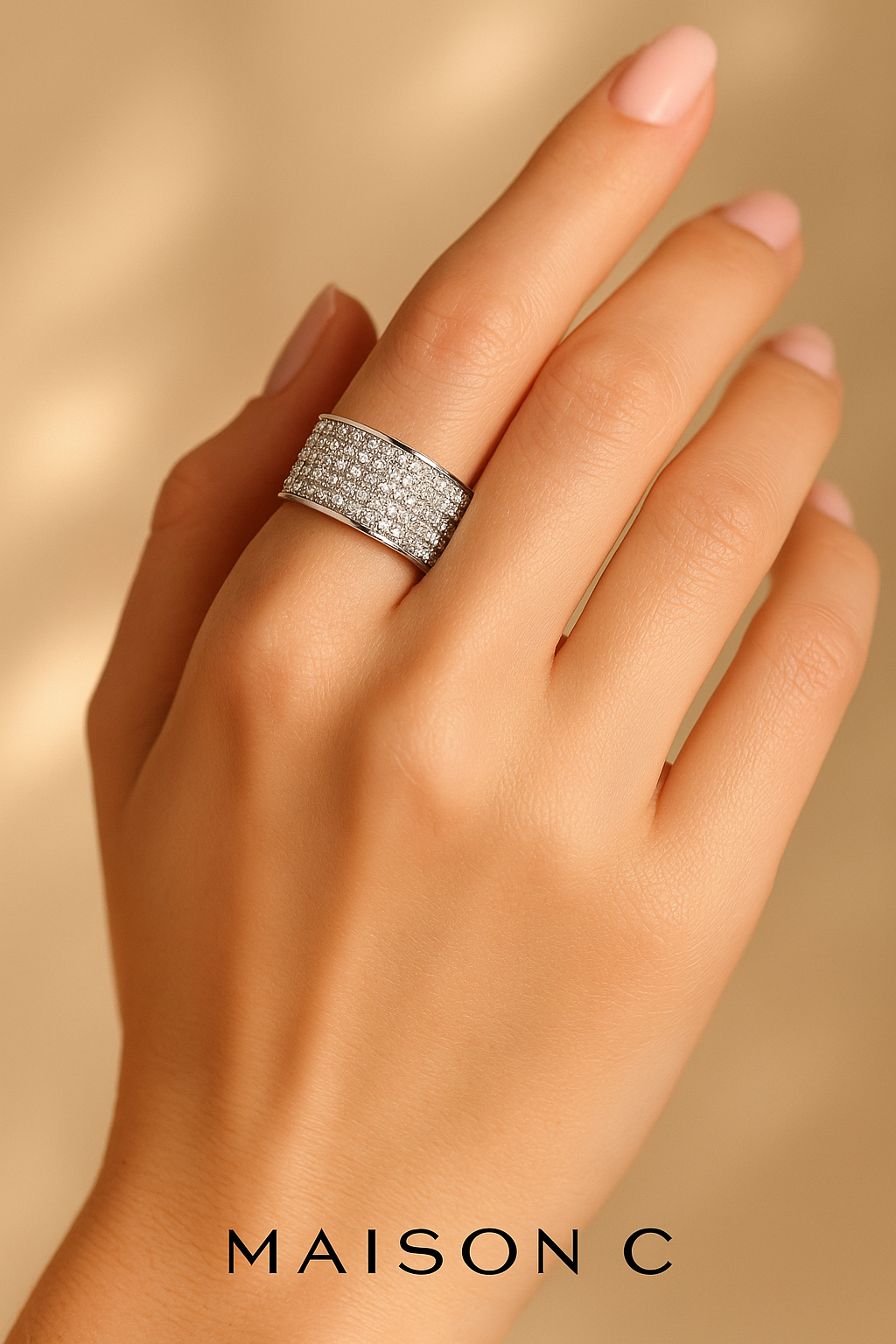 Anello “Crystal Power” – Maison C | Acciaio lucido con microcristalli